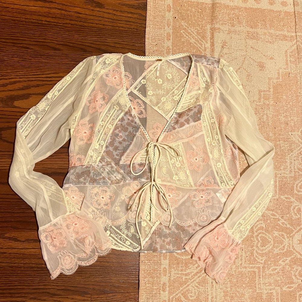 Free people lace floral tie front top